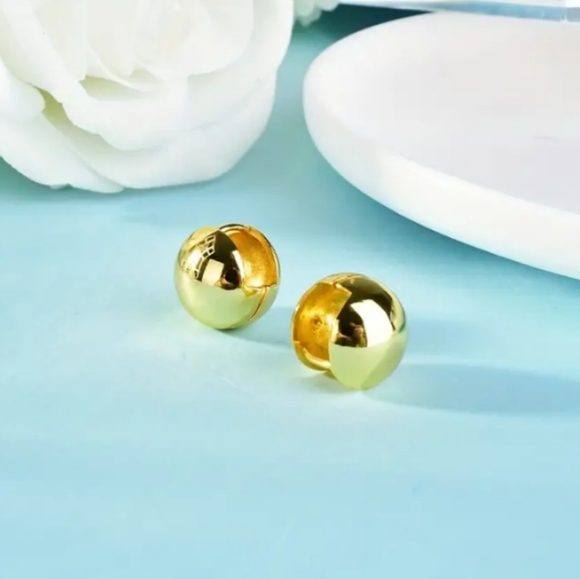 14K Gold Plated 316 Stainless Steel Ball/Hoop Earrings - Picture 3 of 3